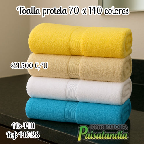 Toalla protela cuerpo 70x140 cm colores surtidos (UND)