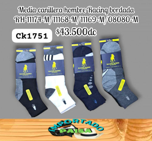 Media canillera hombre Racing bordada RH-11174-M/11168-M/11169-M/