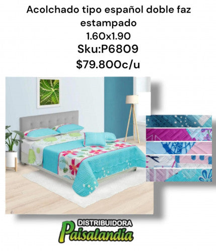 Acolchado Queen estampado doble faz 1.60 Dahlia (UND)
