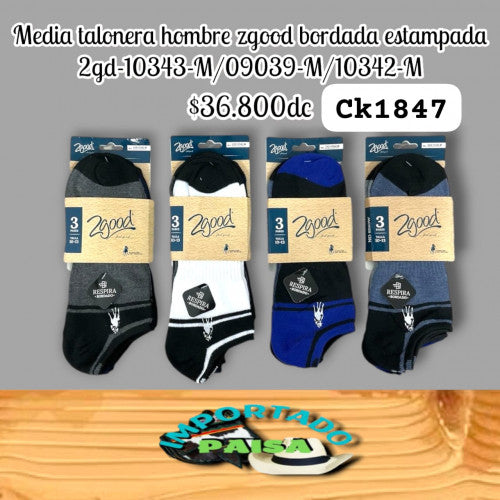 Media talonera hombre Zgood bordada estampada 2GD-9039-M (DC)