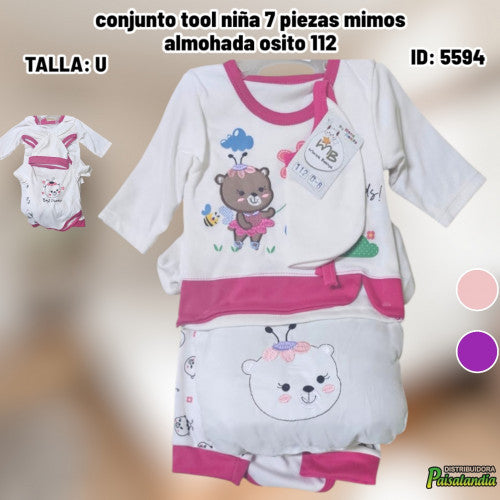 conjunto tool niña 7 piezas mimos almohada osito 112 (UND)