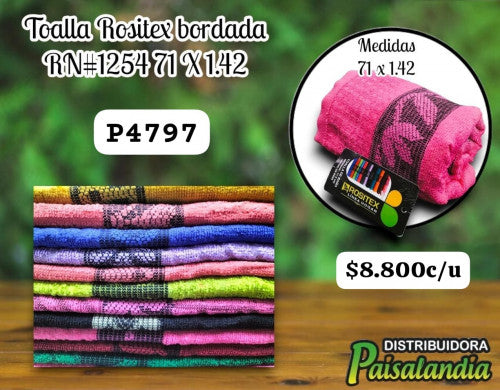 Toalla rositex bordada 71 X 1.42 RN#1254 (UND)