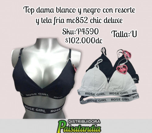 Top dama blanco y negro con resorte y tela fria mc852 chic deluxe