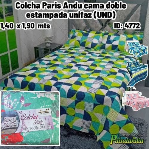 Colcha Paris Andu cama doble estampada unifaz (UND)