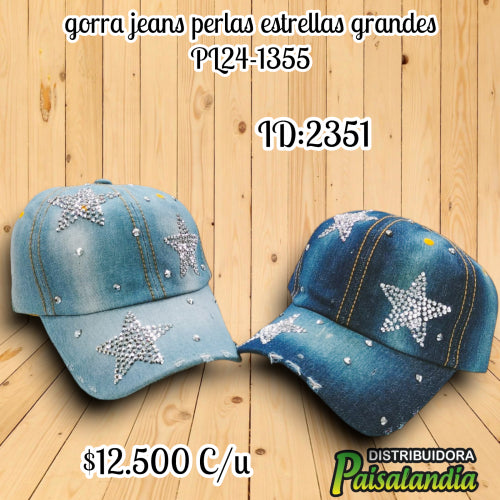Gorra jeans con perlas estrellas grandes (UND)