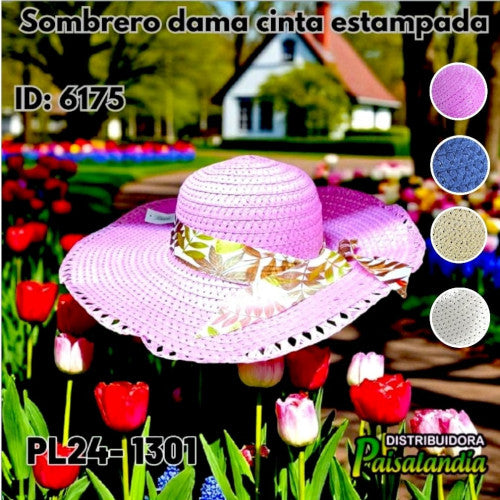 Sombrero dama cinta estampada PL24-1301 30 x30 cm (UND)