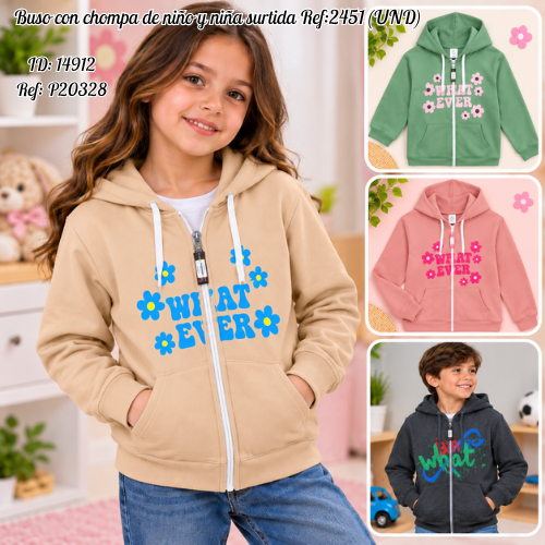 Buso con chompa de niño y niña surtida al por mayor – Ref. 2451