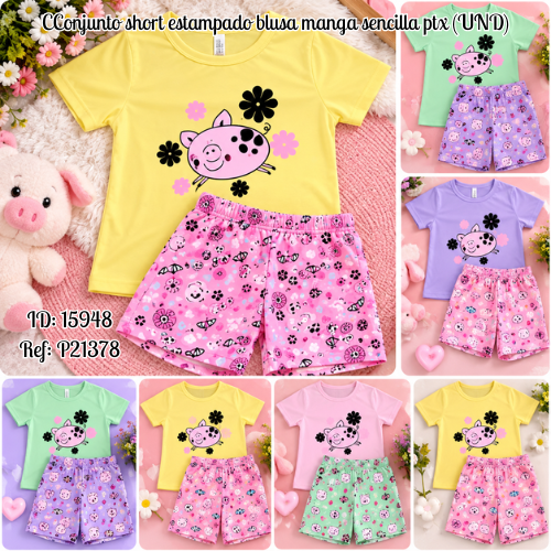 Conjunto short estampado blusa manga sencilla ptx al por mayor