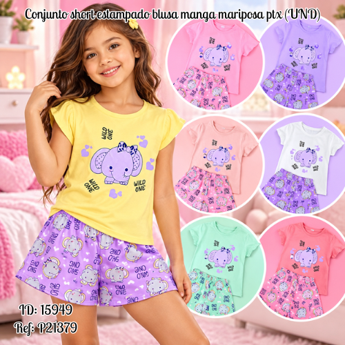 Conjunto short estampado blusa manga mariposa ptx al por mayor