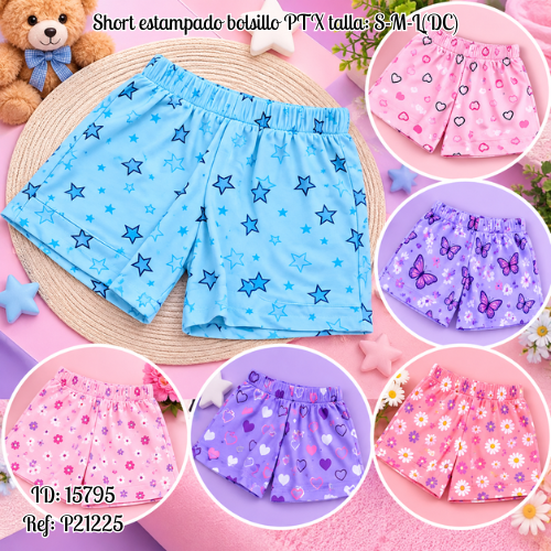 Short estampado bolsillo PTX talla: S-M-L al por mayor