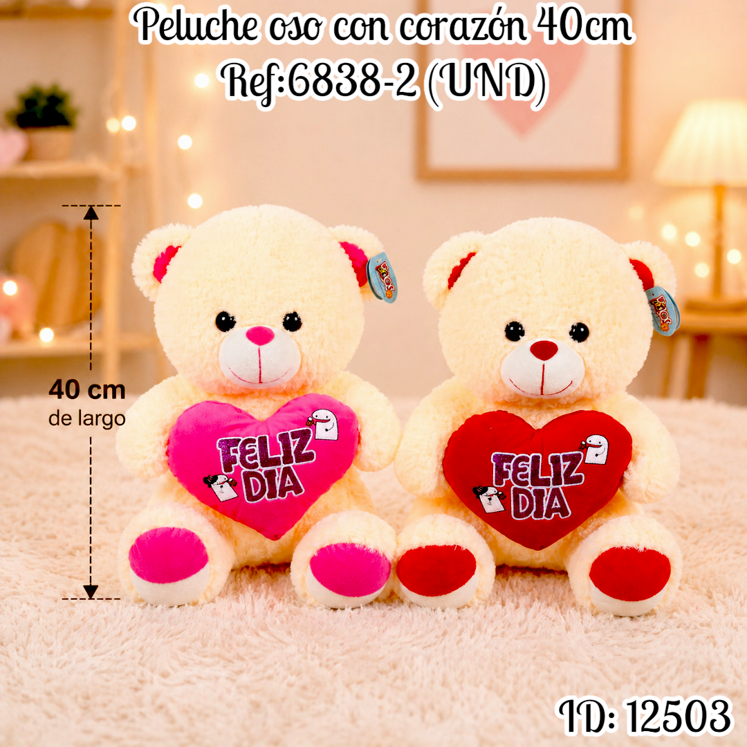 Peluche oso con corazón 40cm Ref:6838-2 (UND)