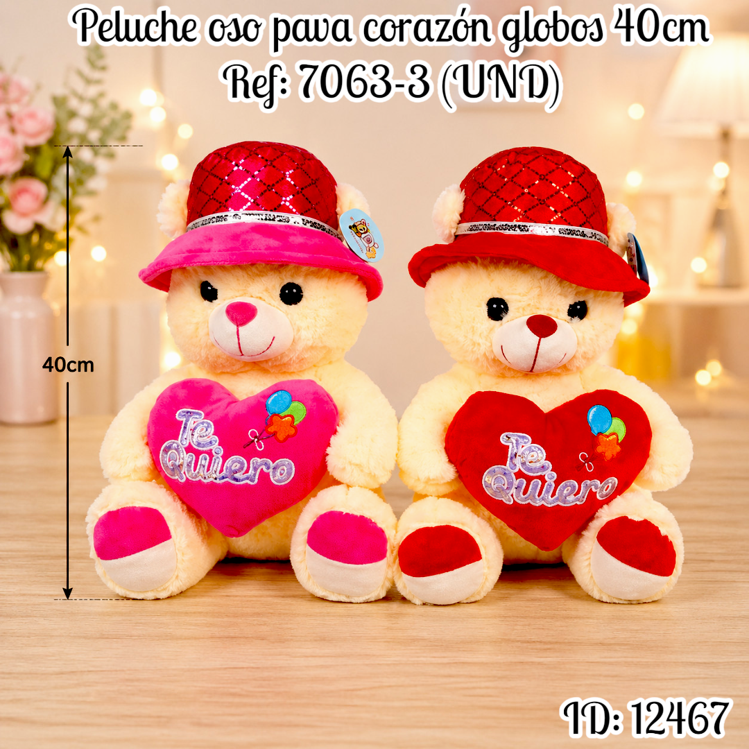 Peluche oso pava corazón globos 40cm Ref: 7063-3 (UND)