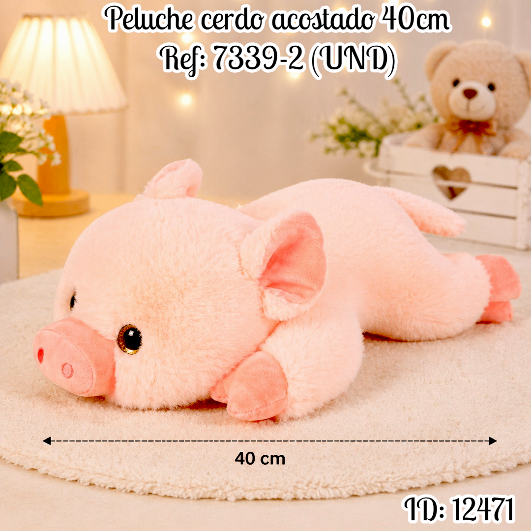 Peluche cerdo acostado 40cm Ref: 7339-2 (UND)