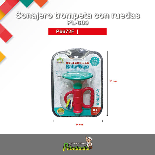 Sonajero trompeta con ruedas PL-680