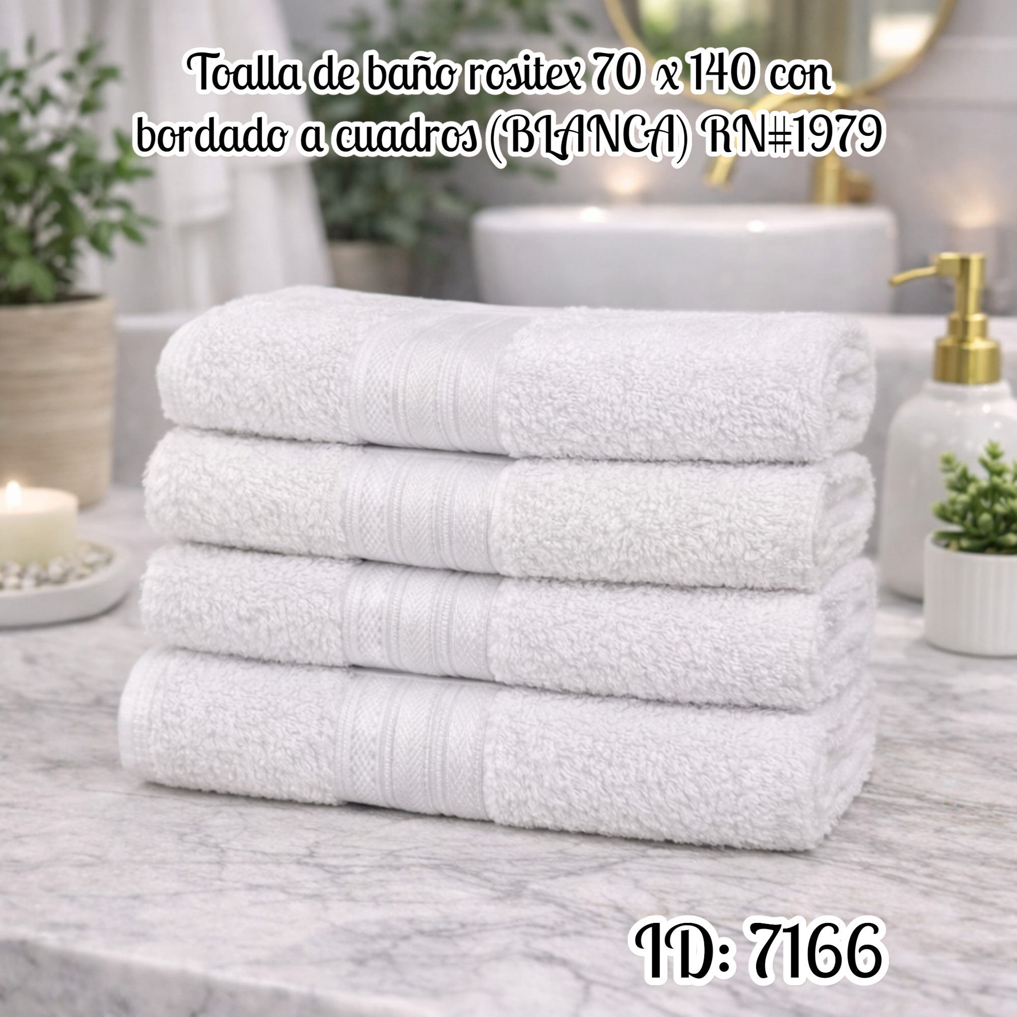 Toalla de baño rositex 70 x 140 con bordado a cuadros (BLANCA) RN#1979
