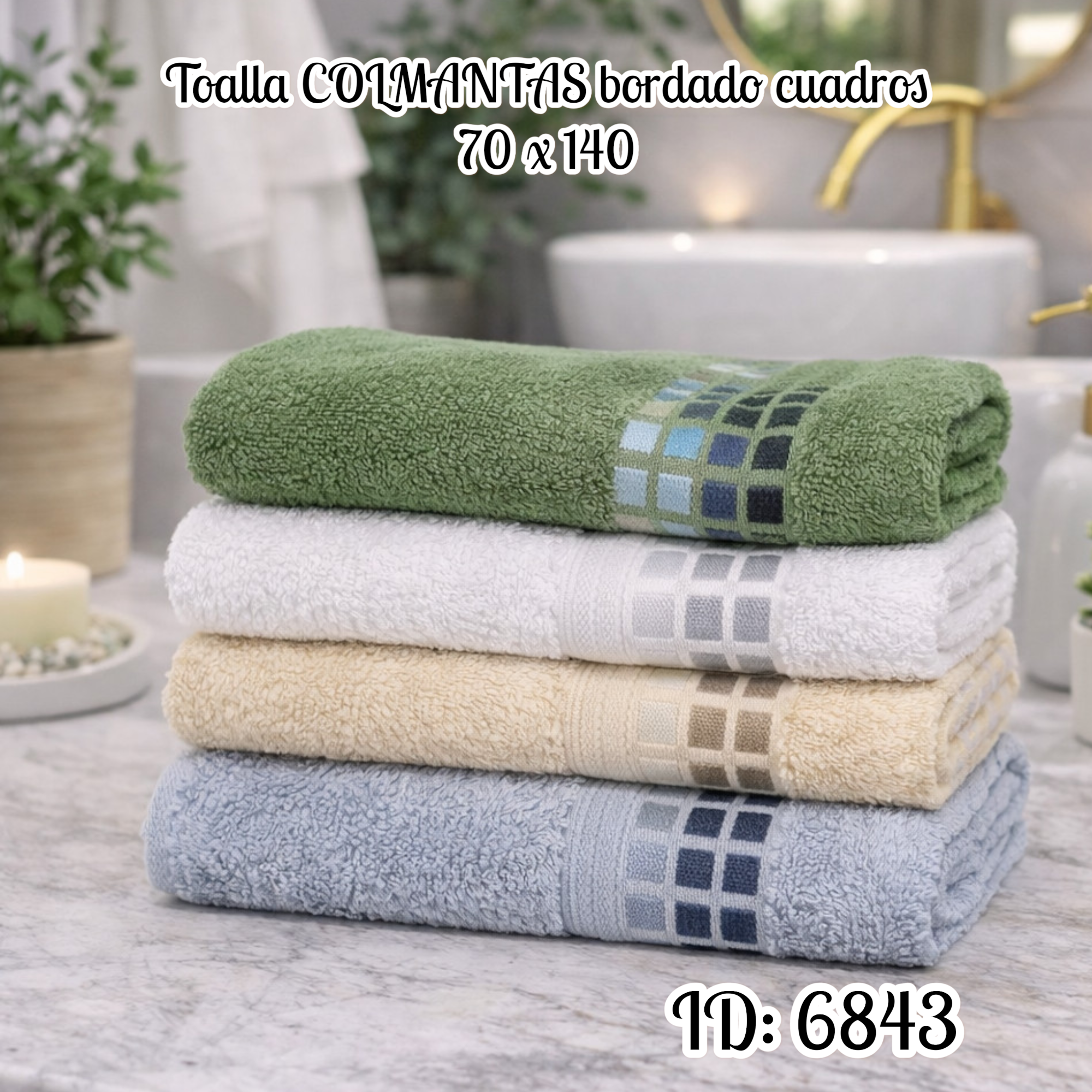 Toalla COLMANTAS bordado cuadros 70 x 140
