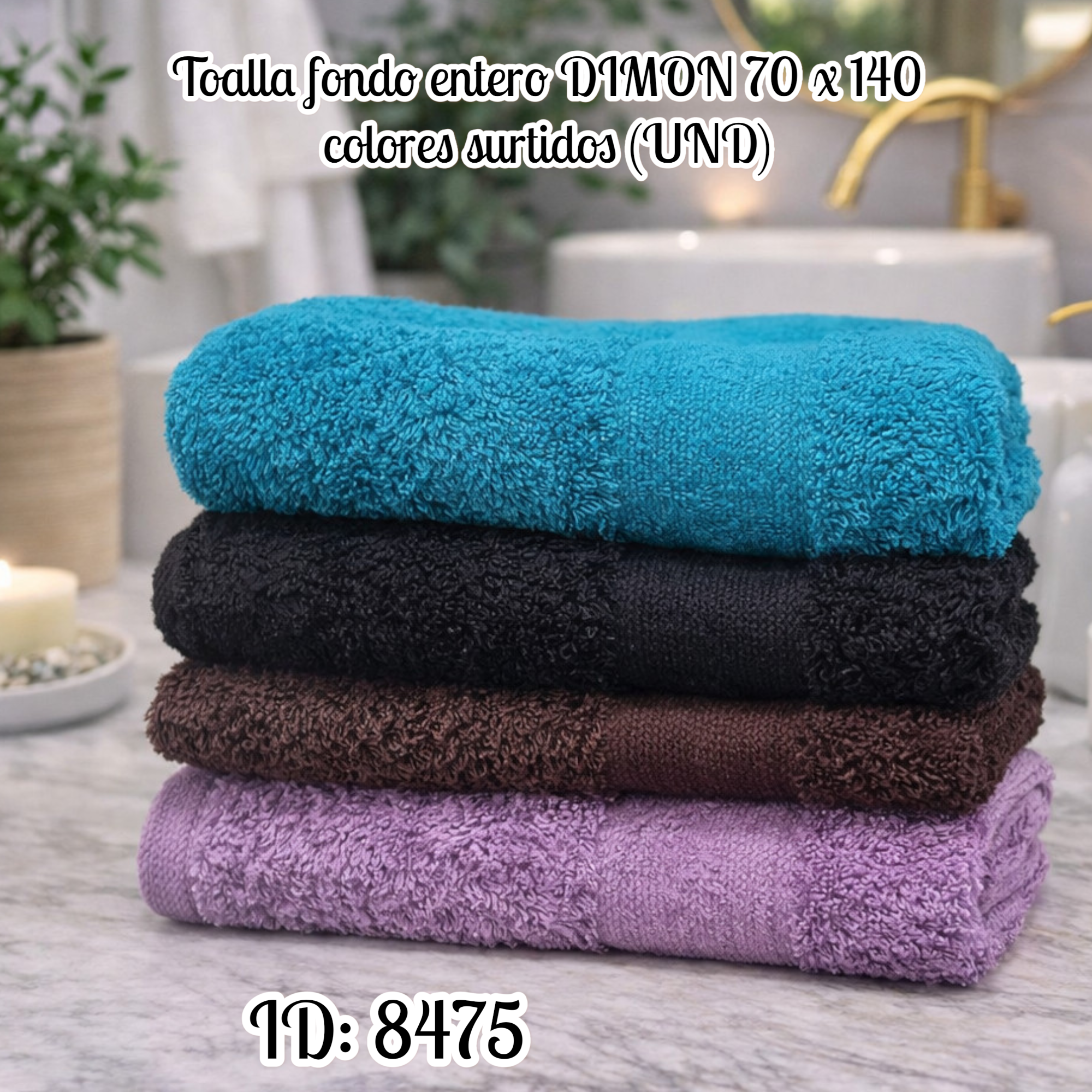 Toalla fondo entero DIMON 70 x 140 colores surtidos (UND)