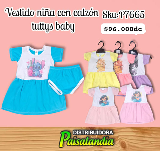 Vestido niña con calzon unicolor Tuttys Baby