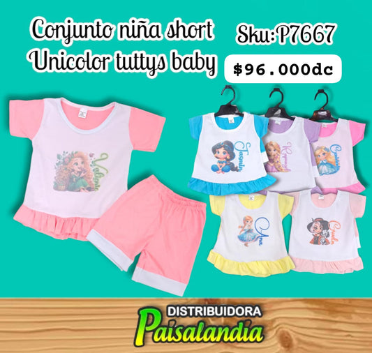 Conjunto niña short blusa bolero unicolor Tuttys Baby