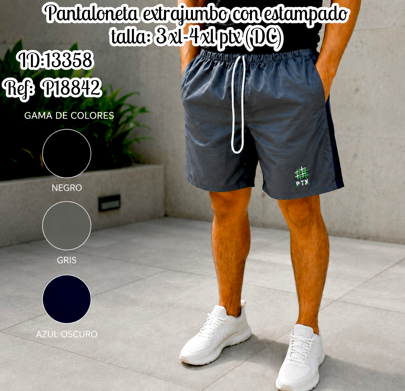 Pantaloneta extrajumbo con estampado talla: 3xl-4xl ptx (DC)