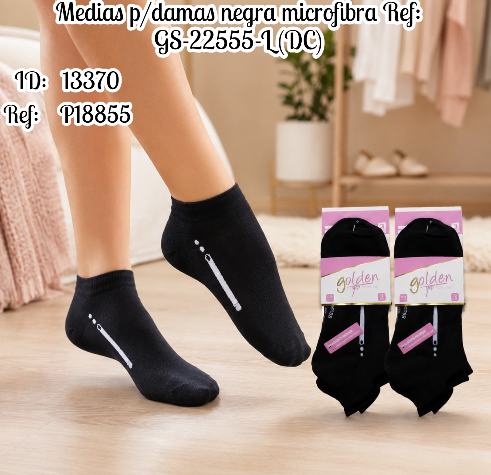 Medias p/damas negra microfibra Ref: GS-22555-L (DC)